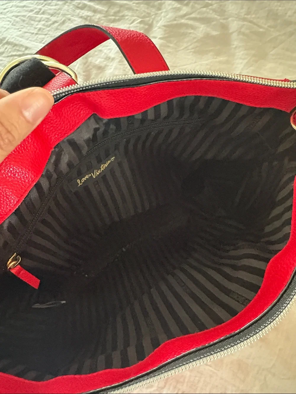 Victoria's Secret Red Pebbled Tote-Backpack with Gold Accents